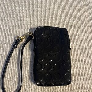 Coach black patent leather wristlet